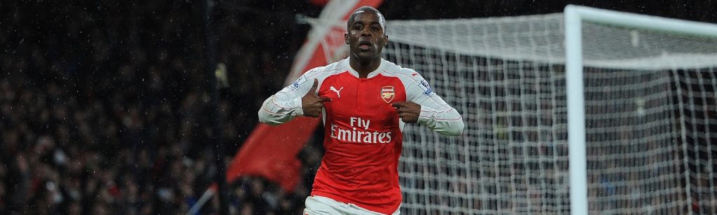 LONDON, ENGLAND - MARCH 02: Joel Campbell celebrates scoring a goal for Arsenal the Barclays Premier League match between Arsenal and Swansea City at Emirates Stadium on March 2, 2016 in London, England. (Photo by David Price/Arsenal FC via Getty Images)