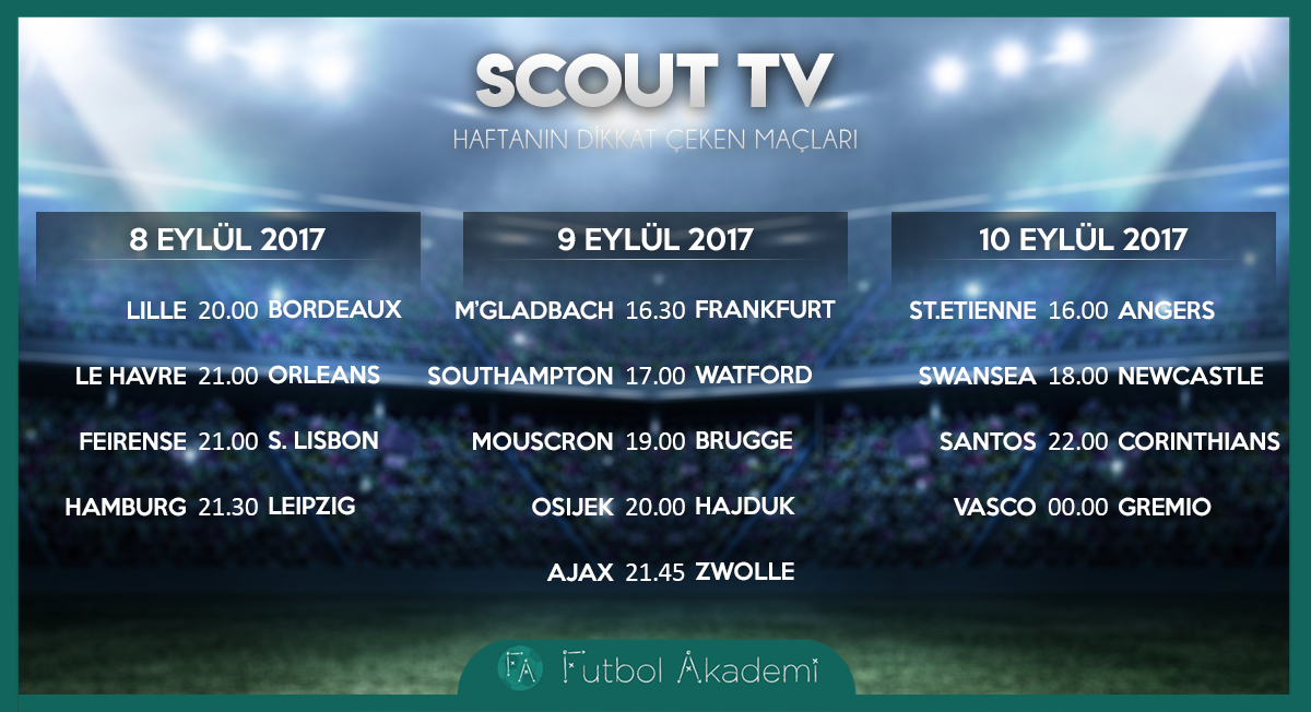 SCOUT TV | Haftanın dikkat çeken maçları – Eylül 2017